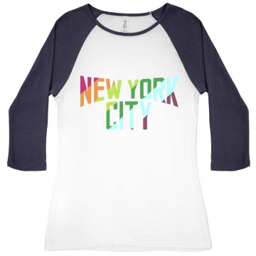 New York City Rainbow Junior Fit Bella 1x1 Rib 3/4 Sleeve Raglan Tee