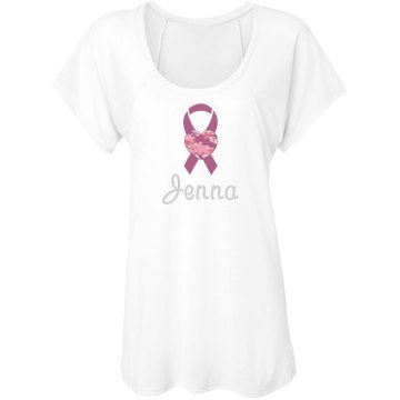 Breast Cancer Rhinestone Misses Bella Flowy Lightweight Raglan Tee