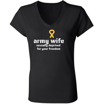 Army Wife with Ribbon Junior Fit Bella Sheer Longer Length Rib V-Neck Tee 