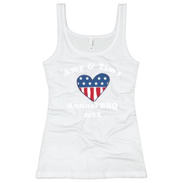 Amy & Tim's Annual BBQ Junior Fit Bella Sheer Longer Length Rib Tank Top