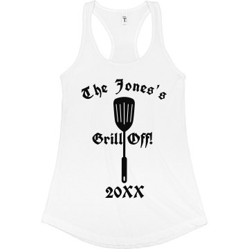 Grill Off Family Reunion Junior Fit Bella Sheer Longer Length Rib Racerback Tank Top