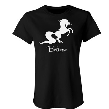 I Believe In Unicorns Junior Fit Bella Sheer Longer Length Rib Tee