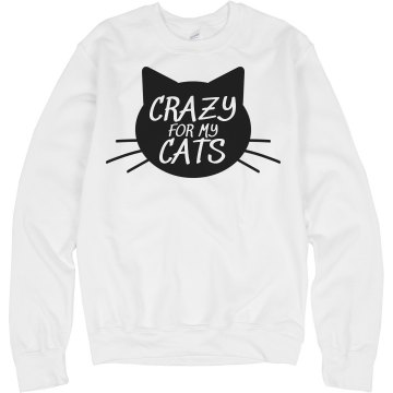 Crazy for Cats Unisex Hanes Crew Neck Sweatshirt