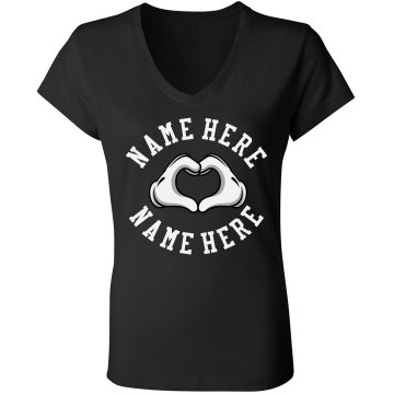 Big Red Hand Heart Junior Fit Bella Sheer Longer Length Rib V-Neck Tee 