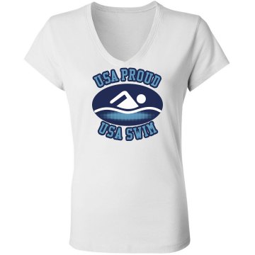 USA Swimming Junior Fit Bella Sheer Longer Length Rib V-Neck Tee 