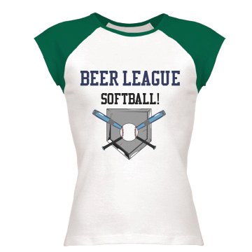 Beer League Softball Junior Fit Bella 1x1 Rib Cap Sleeve Raglan Tee