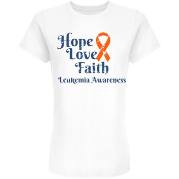 Hope Love Faith Leukemia Junior Fit Bella 1x1 Rib V-Neck Tee
