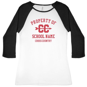 Property of Cross Country Junior Fit Bella 1x1 Rib 3/4 Sleeve Raglan Tee