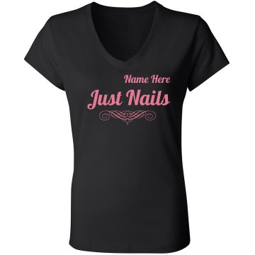 Nail Salon Business Tee Junior Fit Bella Sheer Longer Length Rib V-Neck Tee 