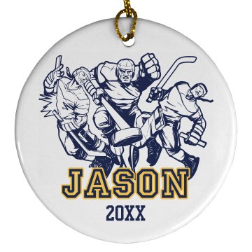 Hockey Ornament Porcelain Circle Ornament