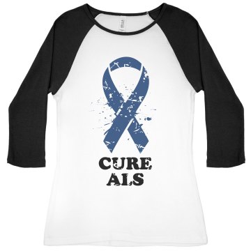 Cure ALS Distressed Junior Fit Bella 1x1 Rib 3/4 Sleeve Raglan Tee