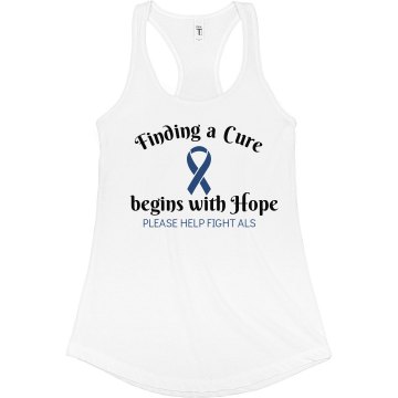 ALS Cure Hope Tank Junior Fit Bella Sheer Longer Length Rib Racerback Tank Top