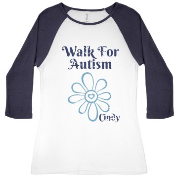 Walk For Austism Junior Fit Bella 1x1 Rib 3/4 Sleeve Raglan Tee
