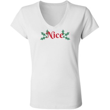 I've Been Nice This Year Junior Fit Bella Long Sleeve Sheer Longer Length Rib V-Neck Tee
