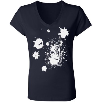 Distressed Paint Splatter Junior Fit Bella V-Neck Jersey Tee