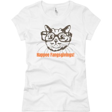 Happy Thanksgiving Cat Junior Fit Basic Bella Favorite Tee