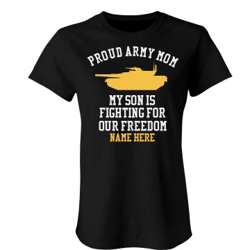 Proud Army Mom Junior Fit Bella Long Sleeve Crewneck Jersey Tee