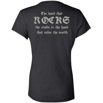 Moms Rock w/ Back Junior Fit Bella Sheer Longer Length Rib V-Neck Tee 