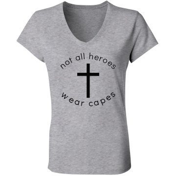 Not All Heroes Wear Capes Junior Fit Bella 1x1 Rib V-Neck Tee