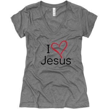 I Love Jesus Junior Fit Bella Triblend Deep V Neck Tee