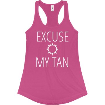 Excuse My Tan Tank Junior Fit Bella Sheer Longer Length Rib Racerback Tank Top