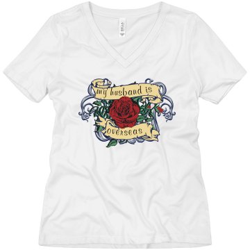 My Husband Is Over Seas Misses Relaxed Fit Anvil V-Neck Tee