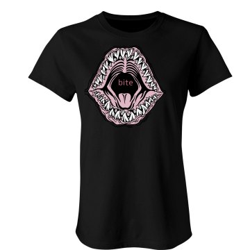 Bite Me Shark Tee Junior Fit Bella Sheer Longer Length Rib Tee