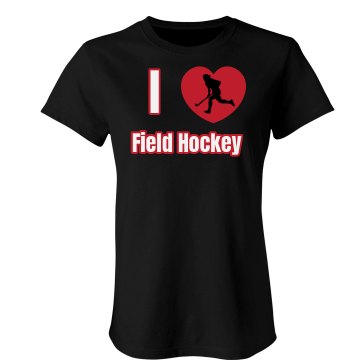 I Heart Field Hockey Junior Fit Bella Sheer Longer Length Rib Tee
