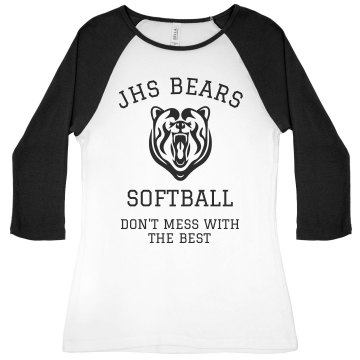 JHS Softball Team Jersey Junior Fit Bella 1x1 Rib 3/4 Sleeve Raglan Tee