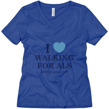 I Heart Walkfing For ALS Misses Relaxed Fit Anvil V-Neck Tee