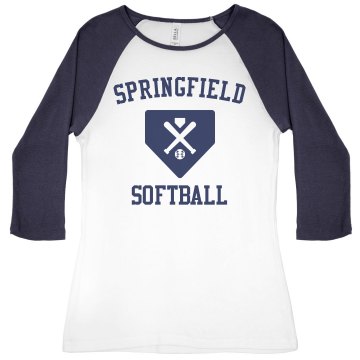 Springfield Softball Junior Fit Bella 1x1 Rib 3/4 Sleeve Raglan Tee