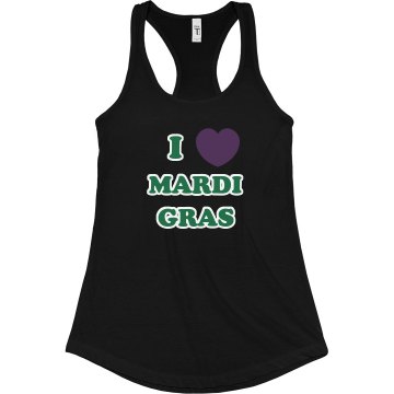 I Heart Mardi Gras Junior Fit Bella Sheer Longer Length Rib Racerback Tank Top