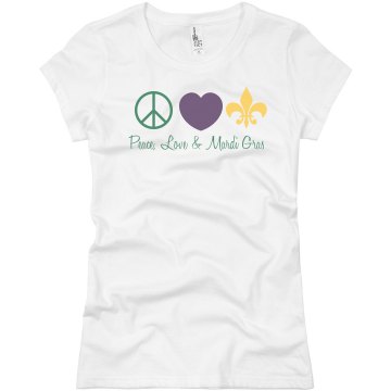 Peace, Love, Mardi Gras Junior Fit Basic Bella Favorite Tee