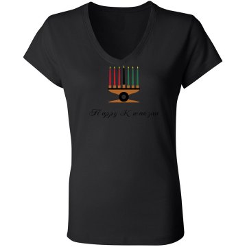 Happy Kwanzaa Junior Fit Bella Long Sleeve Sheer Longer Length Rib V-Neck Tee
