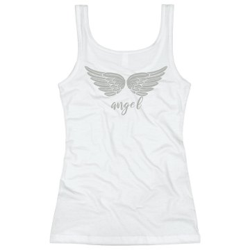 Angel Wings Tank Junior Fit Bella Longer Length 1x1 Rib Tank Top