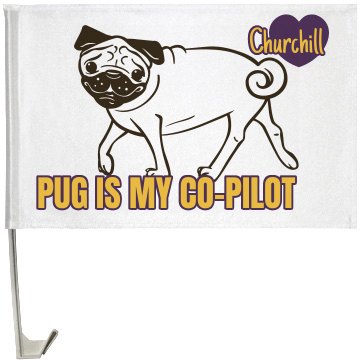 Pet Pug Flag One-Sided Driver Side Car Flag