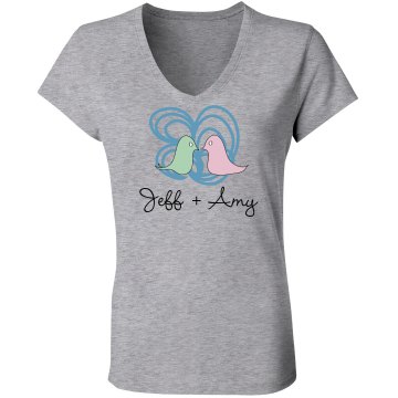 Love Birds Tee Junior Fit Bella Long Sleeve Sheer Longer Length Rib V-Neck Tee
