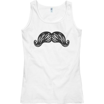 Mustache Graphic Tank Junior Fit Bella Sheer Longer Length Rib Tank Top
