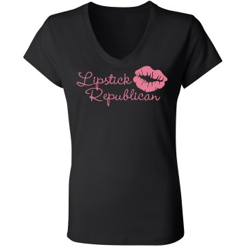 Lipstick Republican Junior Fit Bella Sheer Longer Length Rib V-Neck Tee 