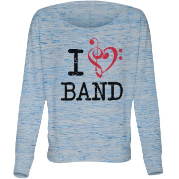 I Love Band Music Note  Junior Fit Bella Sheer Longer Length Rib Tee