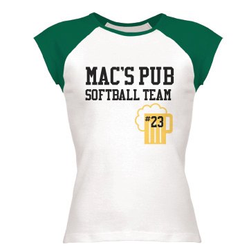 Pub Softball Team  Junior Fit Bella 1x1 Rib Cap Sleeve Raglan Tee