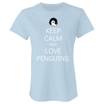 Keep Calm Penguin Love Junior Fit Bella Crewneck Jersey Tee