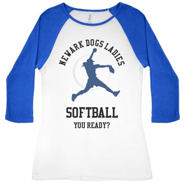 Ladies Softball Junior Fit Bella 1x1 Rib 3/4 Sleeve Raglan Tee