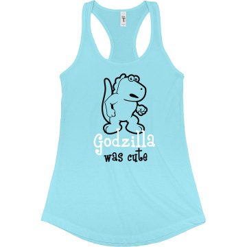 Cute Godzilla Junior Fit Bella Sheer Longer Length Rib Racerback Tank Top