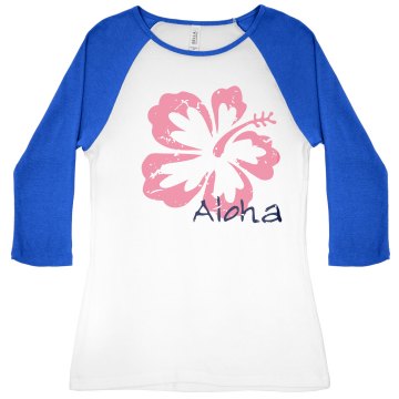 Aloha Honeymoon Distress Junior Fit Bella 1x1 Rib 3/4 Sleeve Raglan Tee