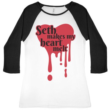 Seth Makes My Heart Melt Junior Fit Bella 1x1 Rib 3/4 Sleeve Raglan Tee