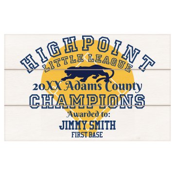 Little League Champions Home Plate Wood Plaque