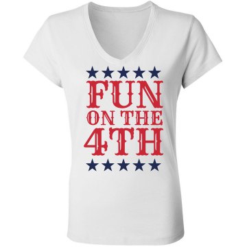 Fun on July 4th Junior Fit Bella Sheer Longer Length Rib V-Neck Tee 
