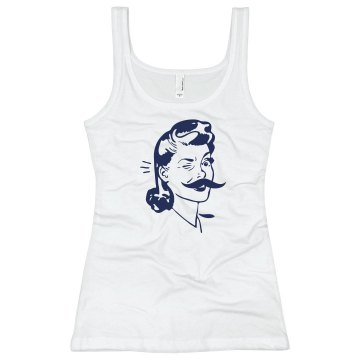 Vintage Woman Mustache Junior Fit Bella Sheer Longer Length Rib Tank Top
