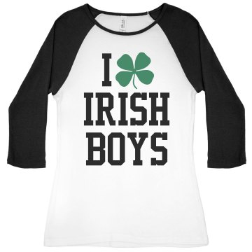 I Love Irish Boys Junior Fit Bella 1x1 Rib 3/4 Sleeve Raglan Tee